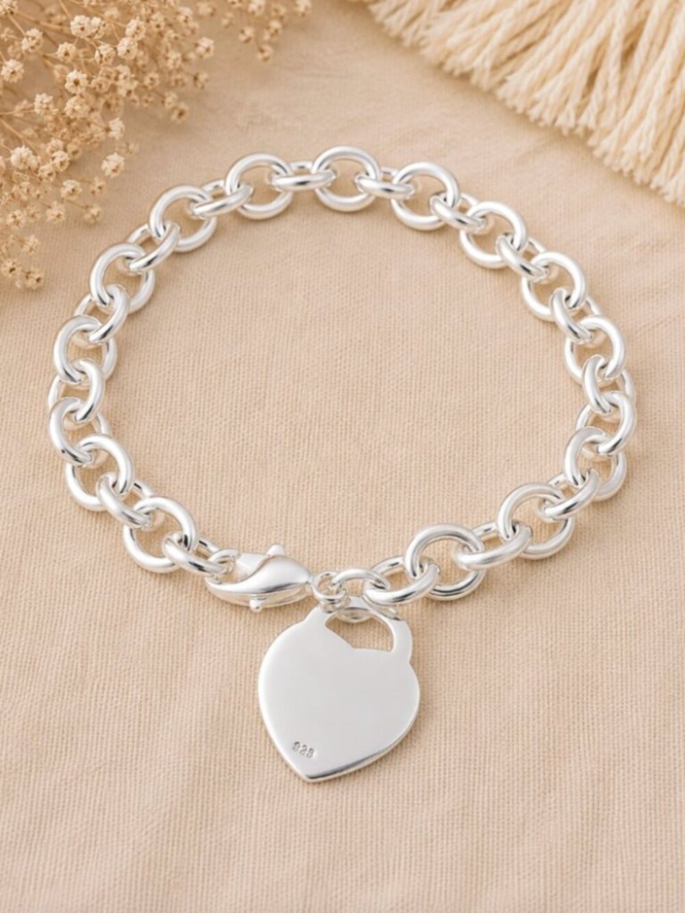 925 Sterling Silver Heart Chain Bracelet - Picture 3 of 3